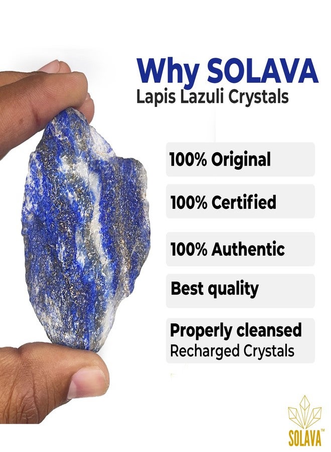 SOLAVA Natural Lapis Lazuli Crystal Stone Original Certified - Raw Healing Crystals, Blue Rough Stone for Communication, Throat Chakra, Good Luck, Manifestation, Meditation, and Reiki Healing - 2 Pieces - Image 5